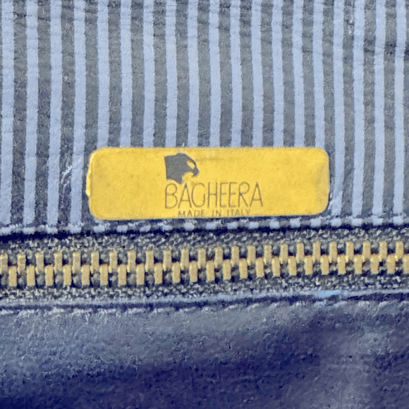 Bagheera Vintage Navy Blue Striped Leather Clutch Snap Closure - Made in Italy - Picture 12 of 12